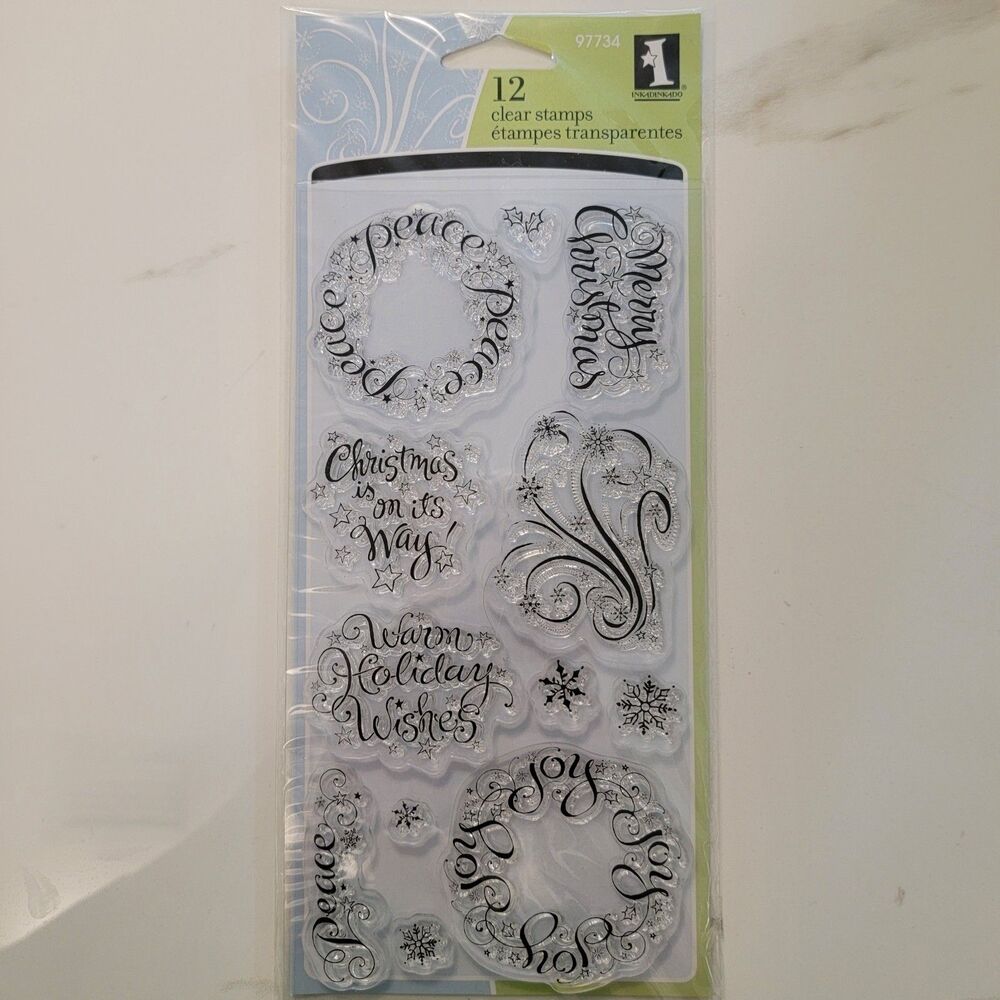 Inkadinkado WARM HOLIDAY WISHES Clear Cling Stamps Set of 12